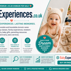 BabyExperiences.co.uk is for sale. Premium UK domain ideal for baby classes, family experiences, newborn photography, baby gifts and parenting brands.