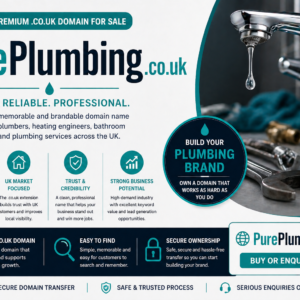 PurePlumbing.co.uk is for sale. Premium UK domain ideal for plumbers, emergency plumbing services, bathroom installers, heating engineers and local trades businesses.