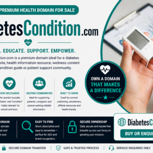 DiabetesCondition.com is for sale. Premium .com domain ideal for diabetes education, health information, condition guides, wellness content and patient support resources.