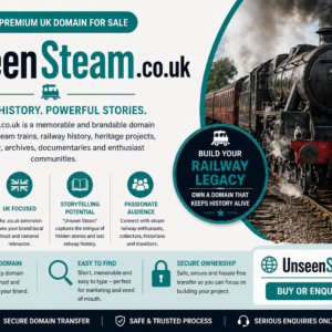 UnseenSteam.co.uk is for sale. Premium UK domain ideal for old steam trains, railway history, vintage locomotive archives, heritage railways and enthusiast communities.