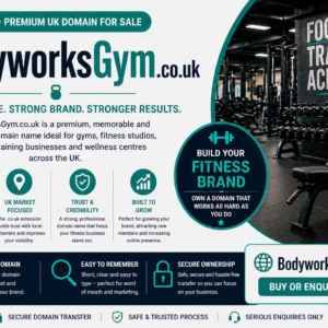 BodyworksGym.co.uk is for sale. Premium UK domain ideal for gyms, fitness studios, personal trainers, strength brands, wellness clubs and local fitness businesses.