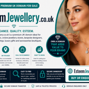 EsteemJewellery.co.uk is for sale. Premium UK domain ideal for jewellery brands, online jewellery shops, bespoke jewellery designers, engagement rings and luxury gifts.