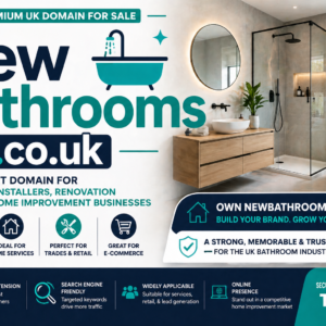 Premium .co.uk domain perfect for bathroom installers, plumbers, and renovation businesses.
