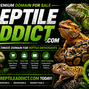 ReptileAddict.com – a keyword-rich domain ideal for reptile care, exotic pets, supplies, breeders, and online communities.