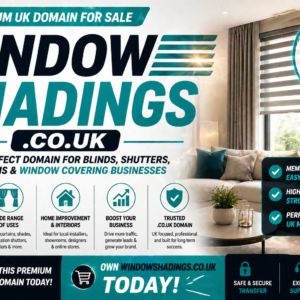 WindowShadings.co.uk – a keyword-rich domain perfect for blinds, shutters, curtains, and window shading services.