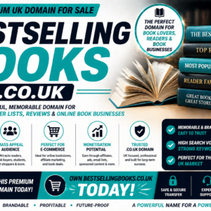Premium UK domain perfect for bestseller lists, book reviews, and online bookstores.