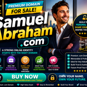 Premium .com domain SamuelAbraham.com for sale. Ideal for resumes, portfolios, coaching, consulting, creator brands and professional websites.