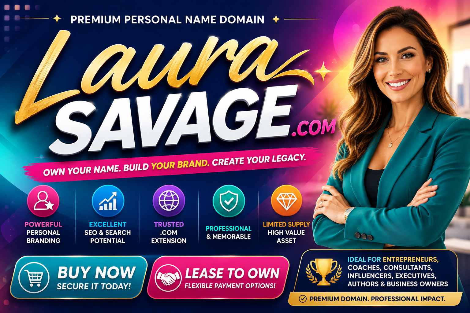 Laura Savage .com is a premium personal name domain ideal for branding, business, coaching, consulting, authors, executives, influencers, real estate professionals and professional websites. Secure this memorable .com domain today for strong online branding and search visibility.