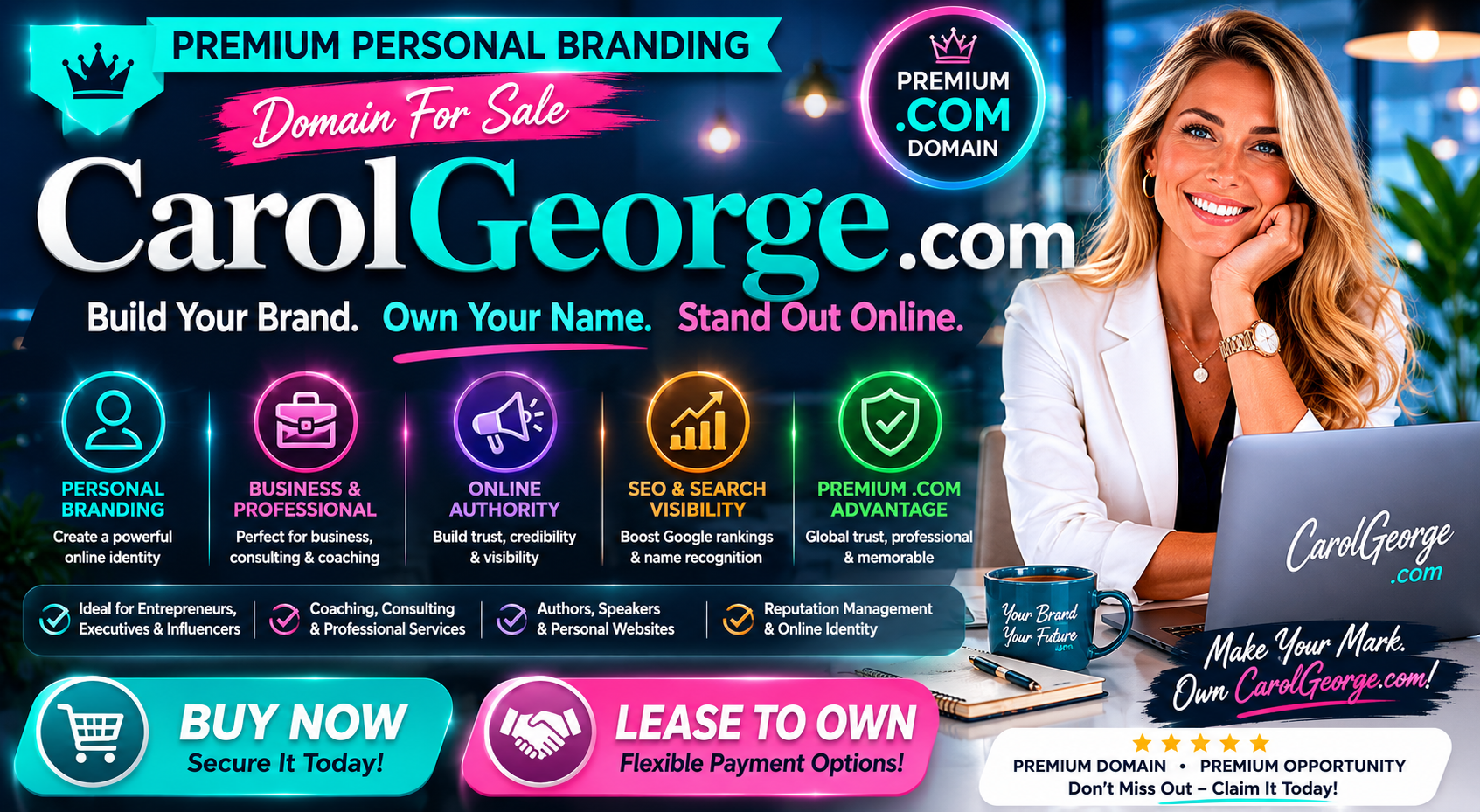 Carol George .com is a premium personal name domain ideal for personal branding, business, consulting, coaching, executive branding, entrepreneurs, influencers, authors and professional websites. Buy now or lease to own this memorable .com domain for strong online branding, credibility and Google search visibility.