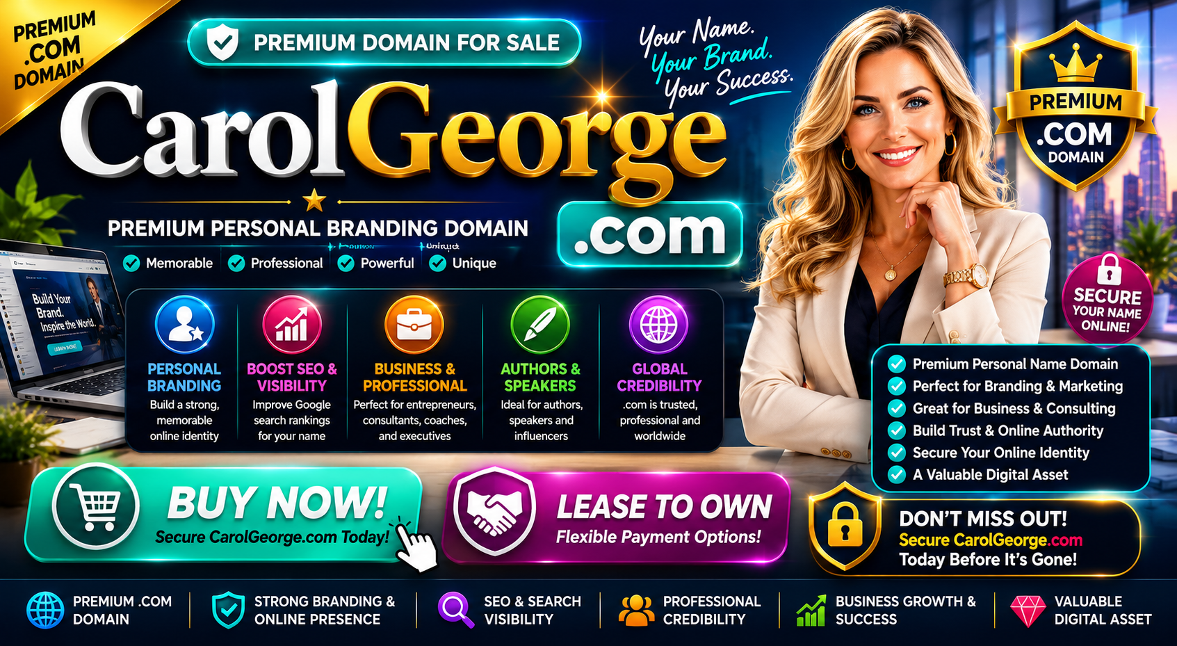 Carol George .com is a premium personal name domain ideal for personal branding, business, consulting, coaching, executive branding, entrepreneurs, influencers, authors and professional websites. Buy now or lease to own this memorable .com domain for strong online branding, credibility and Google search visibility.