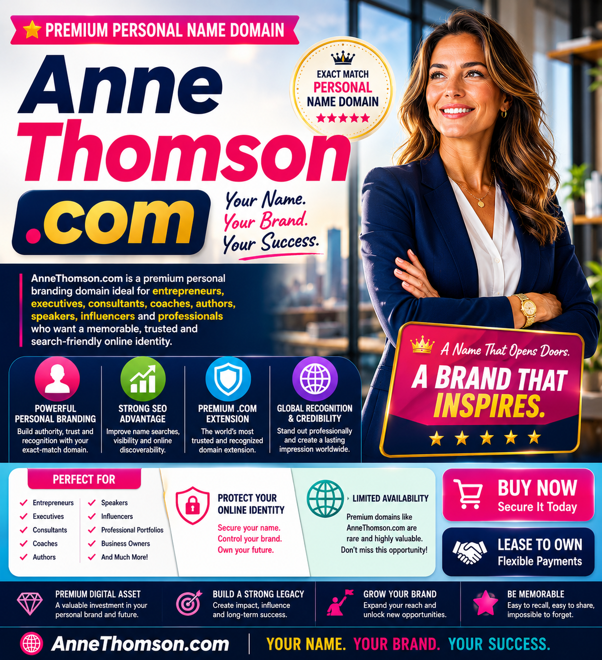 Anne Thomson .com is a premium exact-match personal name domain ideal for entrepreneurs, executives, consultants, coaches, authors, influencers and professional branding. Secure this valuable .com domain today.