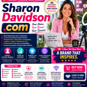 Sharon Davidson .com is a premium exact-match personal name domain ideal for entrepreneurs, executives, consultants, coaches, authors, influencers and professional branding. Secure this valuable .com domain today.
