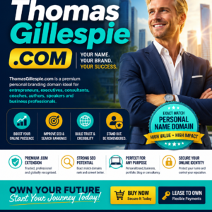 Thomas Gillespie .com is a premium personal name domain ideal for personal branding, business professionals, executives, consultants, entrepreneurs, authors, coaches and online reputation management. Secure this exact-match .com domain today.