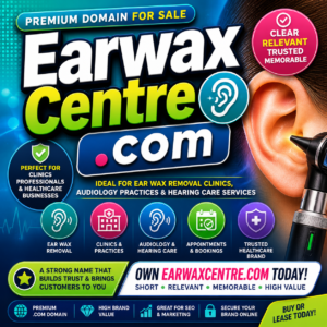 Premium .com domain EarwaxCentre.com for sale. Perfect for ear wax removal clinics, microsuction services, audiologists and healthcare platforms.