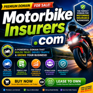 Premium .com domain MotorbikeInsurers.com for sale. Perfect for motorbike insurance quotes, brokers, comparison services and insurance brands.
