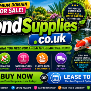 PondSupplies.co.uk is a strong .co.uk domain ideal for pond supplies, koi products, water features, pumps, filters and garden ecommerce brands.