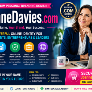 Joanne Davies .com is a premium exact-match personal name domain for sale. Perfect for personal branding, professional websites, entrepreneurs, consultants, executives, coaches, authors and speakers seeking a trusted online identity.