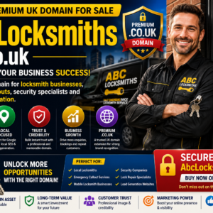 Abc Locksmiths .co.uk is a premium UK locksmith domain for sale. Perfect for emergency locksmiths, mobile locksmith services, lock repair specialists, key cutting businesses, security companies and lead generation websites seeking strong online visibility