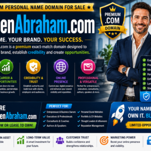 Stephen Abraham .com is a premium exact-match personal name domain for sale. Perfect for personal branding, professional websites, entrepreneurs, consultants, executives, coaches, authors and speakers seeking a trusted online identity.