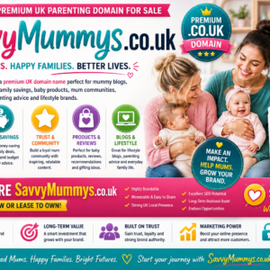 Savvy Mummys .co.uk is a premium UK parenting domain for sale. Perfect for mummy blogs, parenting websites, baby product reviews, family savings, mum communities, lifestyle brands, affiliate marketing and lead generation.