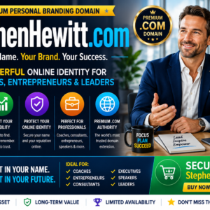 Stephen Hewitt .com is a premium exact-match personal name domain for sale. Perfect for personal branding, professional websites, directors, entrepreneurs, consultants, executives, coaches, authors and speakers seeking a trusted online identity.