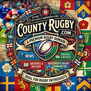 could you make me a colourful eye catching graphic for the domain name CountyRugby.com using the information below. CountyRugby.com is a memorable premium rugby domain with historic links to England's RFU County Championship. Ideal for county rugby news, fixtures, results, archives, rugby history and grassroots rugby communities.